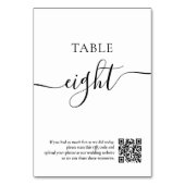 Eleganter QR-Code für Hochzeit Schwarz-weißer Skri Tischnummer (Rückseite)