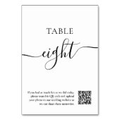 Eleganter QR-Code für Hochzeit Schwarz-weißer Skri Tischnummer (Vorderseite)