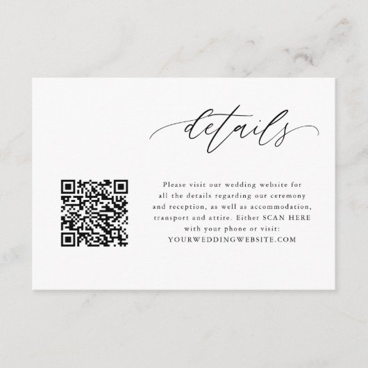 Eleganter QR-Code für Hochzeitdetails Begleitkarte (Vorderseite)