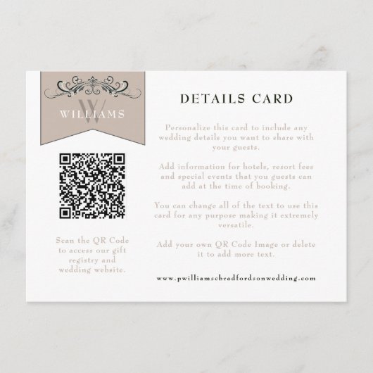 Eleganter QR-Code für Hochzeitskarte Begleitkarte (Vorderseite)