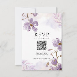 Eleganter QR-Code für Lila Blumenbehandlungen RSVP Karte