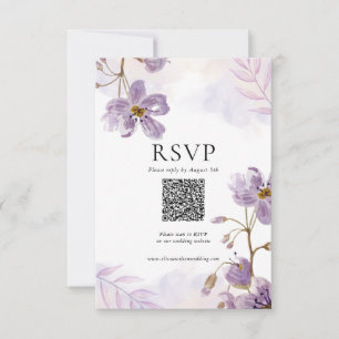 Eleganter QR-Code für Lila Blumenbehandlungen RSVP Karte