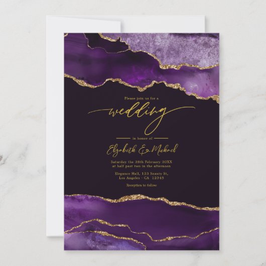 Eleganter QR-Code für Lila und Gold-Agate-Hochzeit Einladung (Vorderseite)