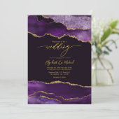 Eleganter QR-Code für Lila und Gold-Agate-Hochzeit Einladung (Stehend Vorderseite)