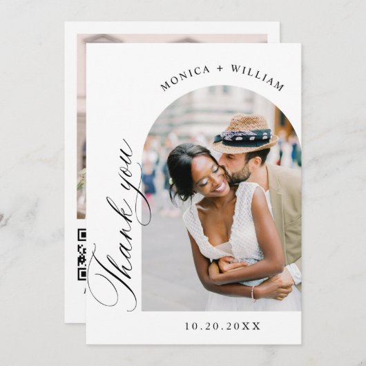 Eleganter QR-Code für Minimalistische Hochzeit 2 F Dankeskarte (Vorne/Hinten)