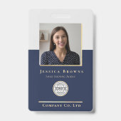 Eleganter QR-Code für Minimalistisches Navy-Gold-F Ausweis (Vorderseite)