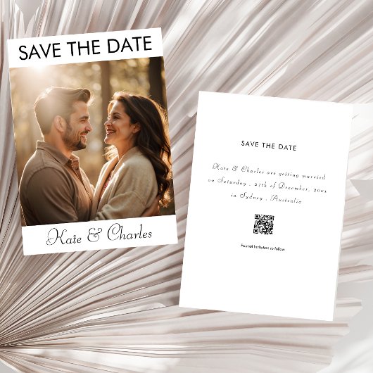 Eleganter QR-Code für moderne Foto Save the Date Einladung