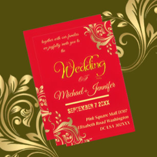 Eleganter QR-Code für Red and Gold Wedding Einladung