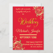 Eleganter QR-Code für Red and Gold Wedding Einladung (Vorderseite)