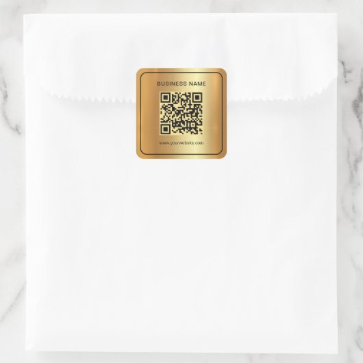 Eleganter QR-Code für Schwarz & Gold Scan Quadratischer Aufkleber (Tasche)