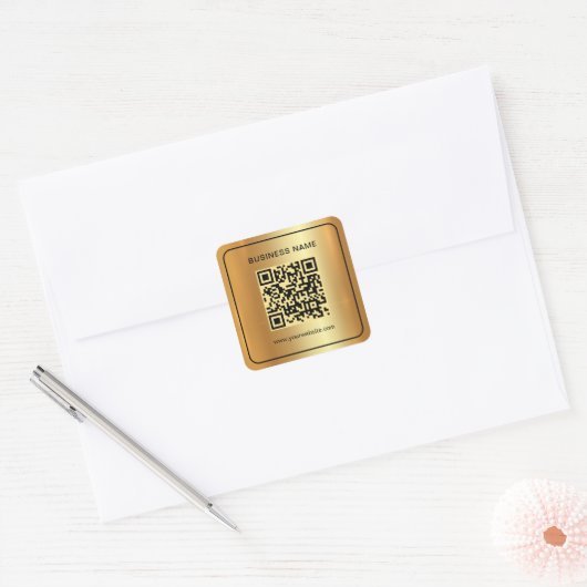 Eleganter QR-Code für Schwarz & Gold Scan Quadratischer Aufkleber (Umschlag)