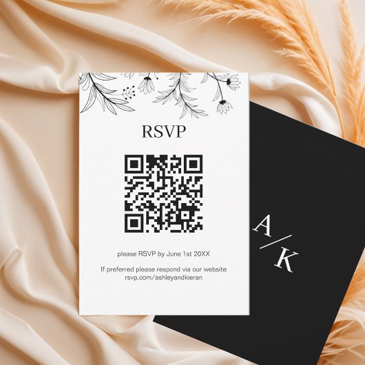 Eleganter QR-Code für Schwarz und Weiß bei Hochzei RSVP Karte