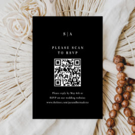 Eleganter QR-Code für Schwarz und Weiß-Hochzeit RSVP Karte