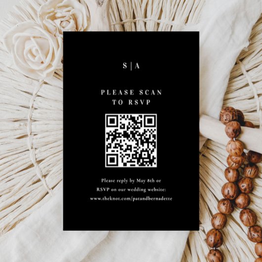 Eleganter QR-Code für Schwarz und Weiß-Hochzeit RSVP Karte