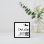 Eleganter QR-Code für Schwarz-Weiß-Hochzeiten Begleitkarte (Stehend Vorderseite)