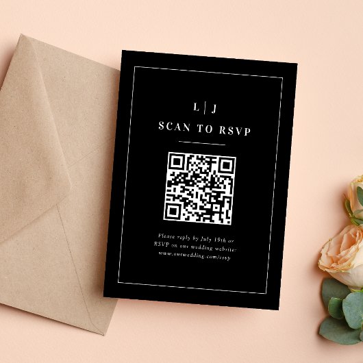 Eleganter QR-Code für Schwarz-Weiß-Hochzeiten RSVP Karte
