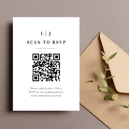 Eleganter QR-Code für Schwarz-Weiß-Hochzeiten RSVP Karte