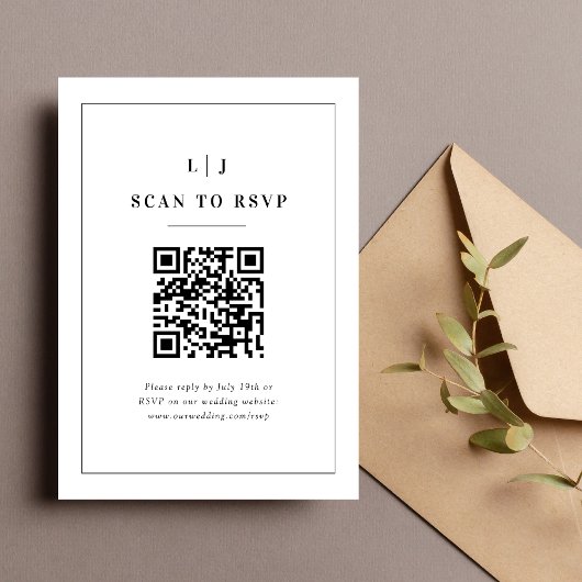Eleganter QR-Code für Schwarz-Weiß-Hochzeiten RSVP Karte