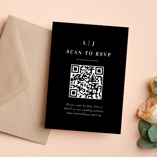 Eleganter QR-Code für Schwarz-Weiß-Hochzeiten RSVP Karte
