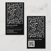 Eleganter QR-Code für Schwarz-Weiß-Paisley Visitenkarte (Vorne/Hinten)