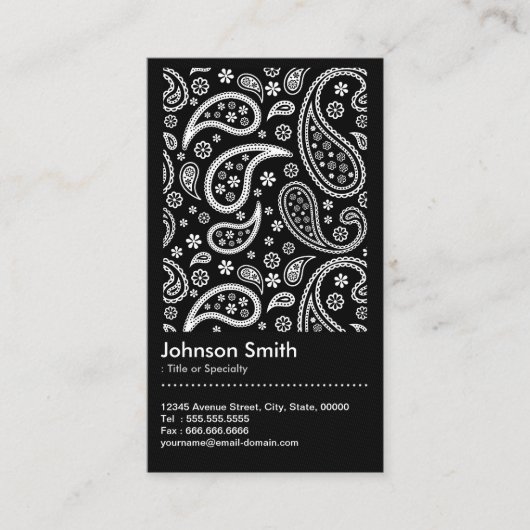 Eleganter QR-Code für Schwarz-Weiß-Paisley Visitenkarte (Vorderseite)