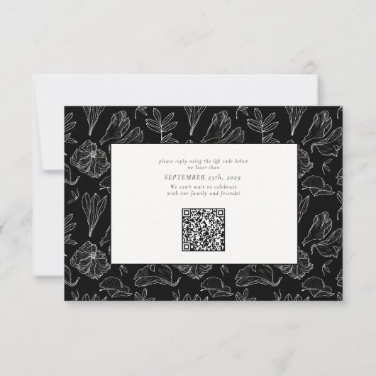 Eleganter QR-Code für Schwarz-weiße Hochzeiten RSVP Karte (Rückseite)