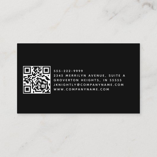 Eleganter QR-Code für Schwarze Monogramm-Skriptini Visitenkarte (Rückseite)