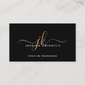 Eleganter QR-Code für Schwarze Monogramm-Skriptini Visitenkarte (Vorderseite)