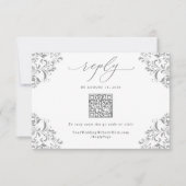 Eleganter QR-Code für Silbergrau Vintage RSVP Karte (Vorderseite)