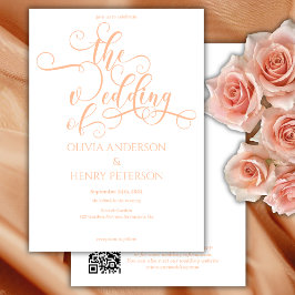 Eleganter QR-Code für weißes Peach Wedding Einladung