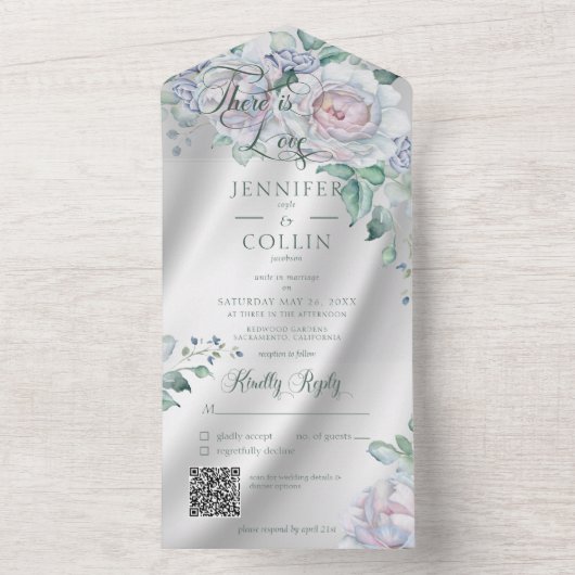 Eleganter QR-Code für weißes Satin und Pastel All In One Einladung (Innen Boden)