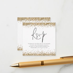 Eleganter QR Code Gold Glitzer Wedding RSVP Begleitkarte