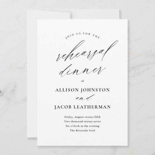 Eleganter QR Code Hochzeit Probe Dinner Einladung (Vorderseite)