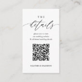 Eleganter QR Code Hochzeitdetails Begleitkarte (Vorderseite)
