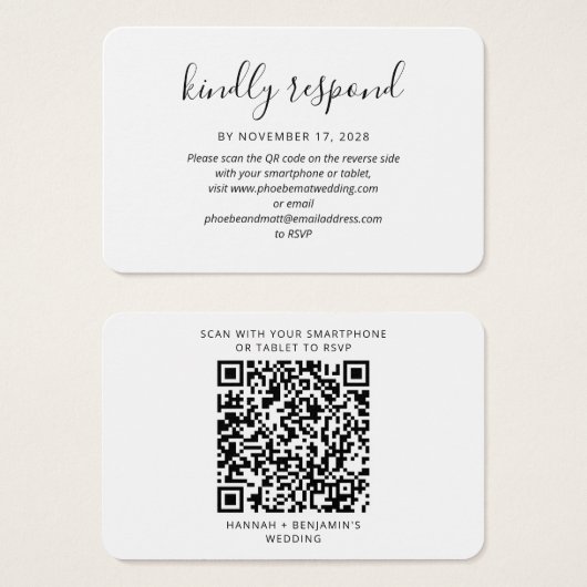 Eleganter QR Code Hochzeitkarte für RSVP-Gehäuse (Vorne & Hinten)