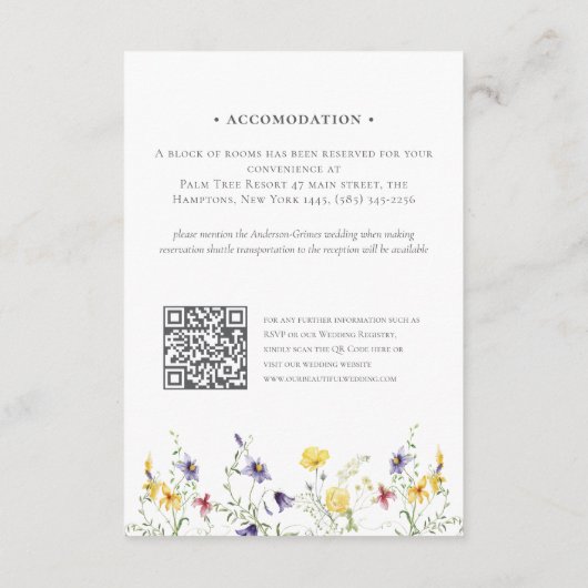 Eleganter QR Code Hochzeitsdetails Unterkunft Begleitkarte (Rückseite)