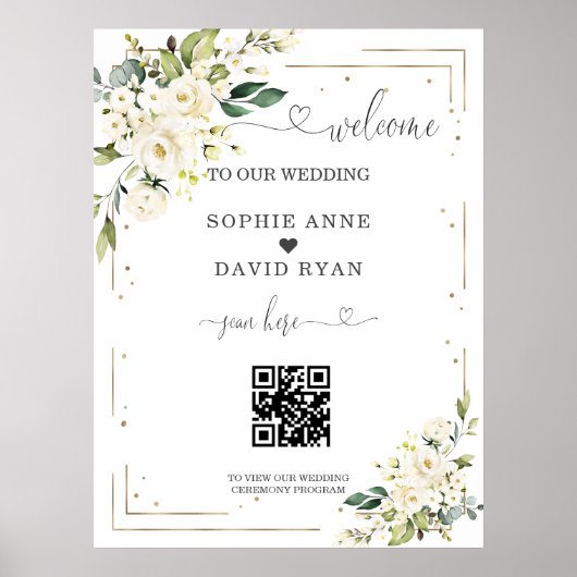 Eleganter QR Code Hochzeitungs-Begrüßungszeichen Poster (Vorne)