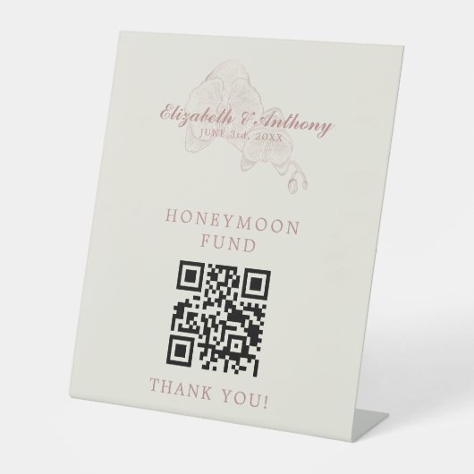 Eleganter QR Code Honeymoon Fund Wedding Sign Sockelschild (Vorderseite)