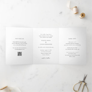 Eleganter QR-Code klassische Hochzeit Dreifach Gefaltete Einladung