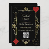 Eleganter QR Code Las Vegas Casino Night Abschluss Einladung (Vorne/Hinten)