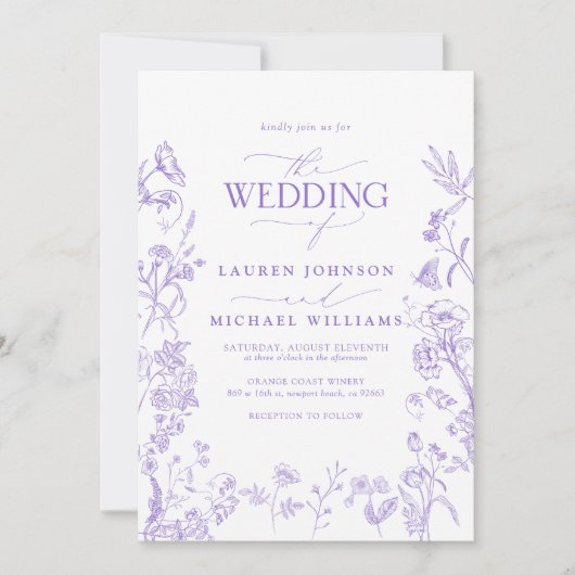 Eleganter QR Code Lavender Chinoiserie Wedding Einladung (Vorderseite)