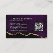 Eleganter QR Code Lila Marble Agate Geode Visitenkarte (Rückseite)