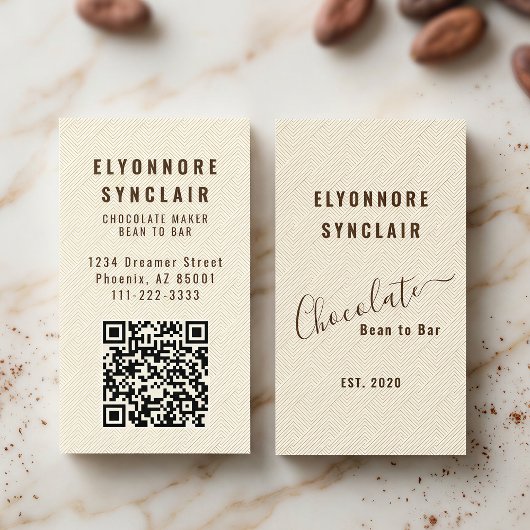 Eleganter QR-Code mit geprägter Schokoladen-Textur Visitenkarte