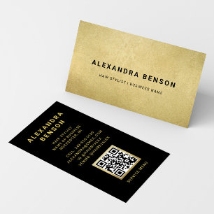 Eleganter QR-Code mit Goldfolie für schwarze Hairs Visitenkarte