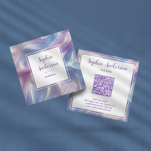 Eleganter QR-Code mit irisierendem Glitter-Swirll Quadratische Visitenkarte
