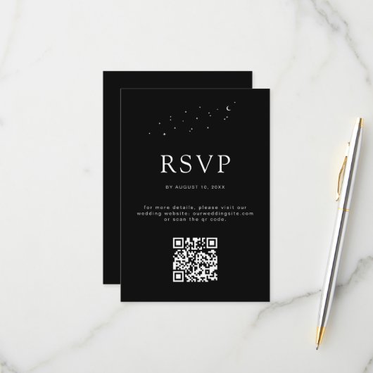 Eleganter QR-Code Moderne Schwarze Hochzeit RSVP Karte (Vorderseite/Rückseite Beispiel)