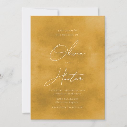 Eleganter QR Code Mustard Yellow Wedding Einladung (Vorderseite)