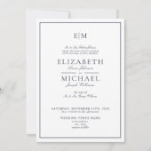 Eleganter QR Code Navy Blue Classic Monogram Weddi Einladung (Vorderseite)