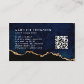 Eleganter QR Code Navy Blue Marble Agate Geode Visitenkarte (Rückseite)