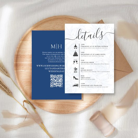Eleganter QR Code Online UAWG Wedding Timeline Blu Begleitkarte